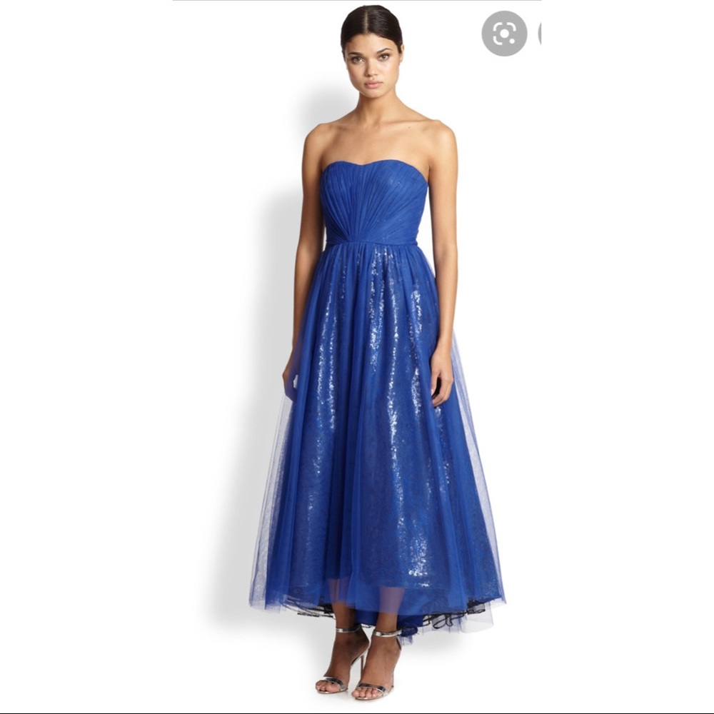 Monique Lhuillier Strapless Sparkle Tulle Dress